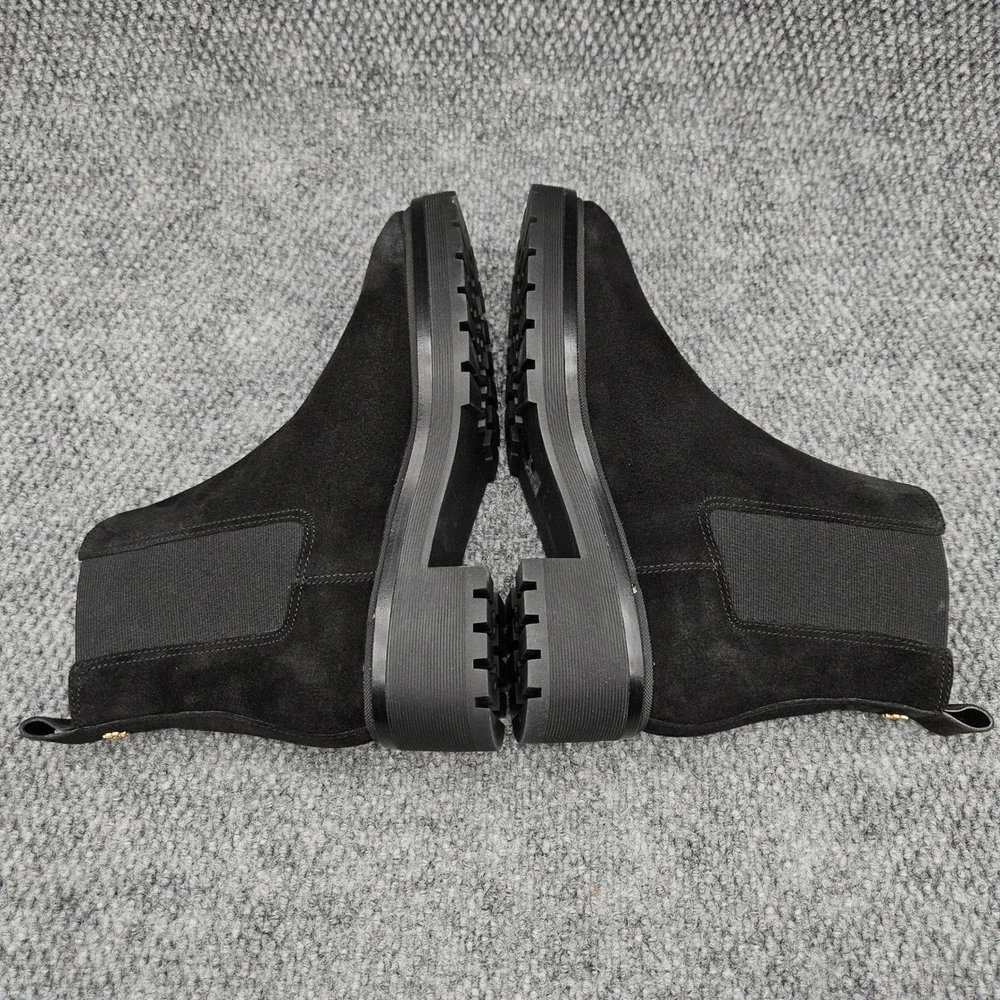Tory Burch (Women's 10) Black Chelsea Pull On Boots Lug Sole Suede Designer 50mm